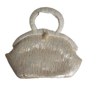 Vintage Plastic Coated White Raffia HandBag Made In Japan